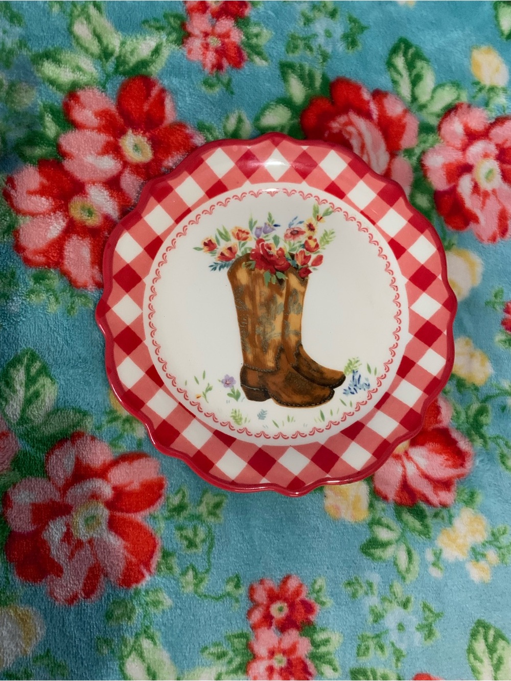 The Pioneer Woman Red Gingham Cowgirl Boots Appetizer/Desert Plate
